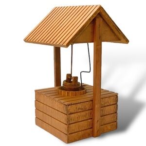 Vintage wishing well music box, wooden